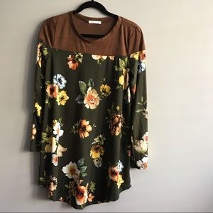 Reb & J Olive/Brown Floral Tunic Top/Dress Size L
